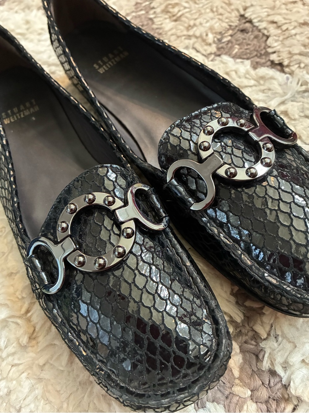Stuart Weitzman Black Leather Slip-On Flats - Picture 2 of 10